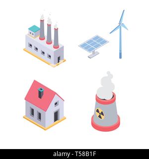 Concetto di ecologia - moderno vettore colorati elementi isometrica Illustrazione Vettoriale