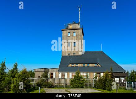 Stazione meteo Fichtelberg, Oberwiesenthal, Monti Metalliferi, Bassa Sassonia, Germania Foto Stock