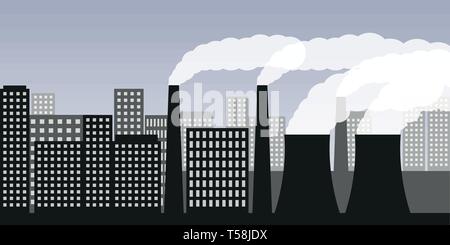 Città e industria con aria industria inquinamento smog e nocive emissioni di gas illustrazione vettoriale EPS10 Illustrazione Vettoriale