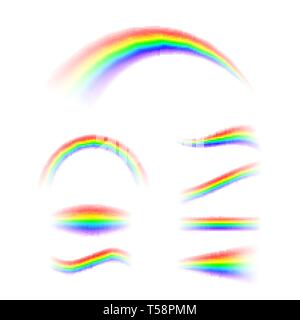 Abstract Rainbow impostato in forme differenti. Lo spettro della luce, sette colori. Illustrazione di vettore isolato su sfondo bianco Illustrazione Vettoriale