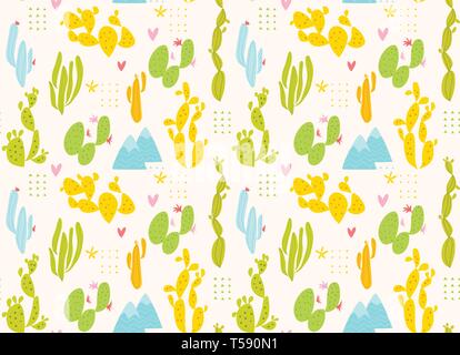 Vector estate seamless pattern con graziosi cactus. Illustrazione Vettoriale