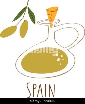 I simboli vettoriali di Spagna olio d oliva con due olive. Illustrazione Vettoriale
