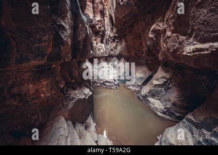 Khazali Canyon di Wadi Rum valle chiamato anche Valle della Luna in Giordania Foto Stock