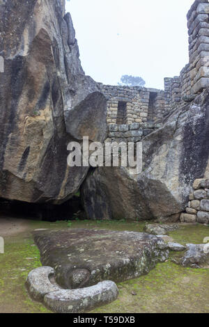 Close up sulla struttura del Machu Picchu rovine, Perù Foto Stock