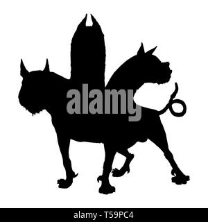 Multi teste di cane Cerberus illustrazione. Il segugio di Hades. La mitologia greca. Illustrazione di Silhouette. Foto Stock