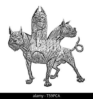 Multi teste di cane Cerberus illustrazione. Il segugio di Hades. La mitologia greca. Foto Stock