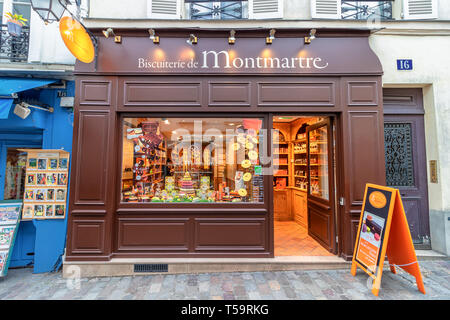 Parigi, Francia - 15 Marzo 2018: Market shop Biscuiterie de Montmartre a Parigi Foto Stock