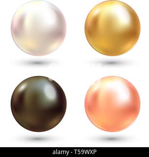 Realistica perle varicolored vector set. Perla Preziosa in forma di sfera. Pearl è di lusso pietra lucida illustrazione Illustrazione Vettoriale