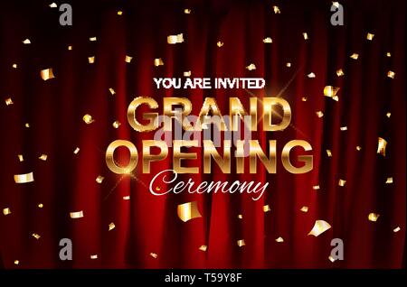 Realistico Grand Opening colorato di rosso la tenda in velluto piegato. Illustrazione Vettoriale. EPS10 Illustrazione Vettoriale