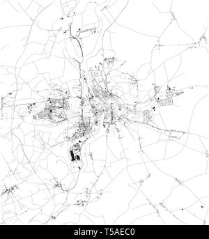 Mappa satellitare di Poznań è una città sul fiume Warta in west-Polonia centrale. Mappa di strade e di edifici del centro storico. Europa Illustrazione Vettoriale