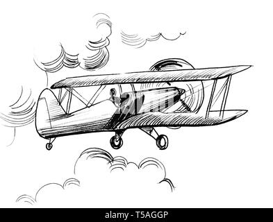 Aereo rétro. L'inchiostro bianco e nero disegno Foto Stock