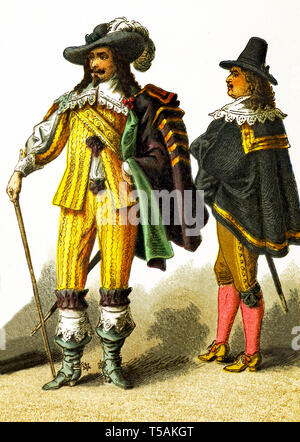 Le figure qui rappresentano il francese cavaliers nel 1600s. Questa illustrazione risale al 1882. Foto Stock