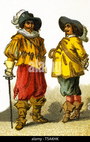 Le figure qui rappresentano il francese cavaliers nel 1600s. Questa illustrazione risale al 1882. Foto Stock