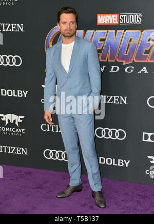 Los Angeles, Stati Uniti d'America. 22 apr, 2019. LOS ANGELES, Stati Uniti d'America. Aprile 22, 2019: Sebastian Stan presso la premiere mondiale di Marvel Studios' 'vendicatori: Endgame'. Immagine: Paul Smith/Featureflash Credito: Paul Smith/Alamy Live News Foto Stock
