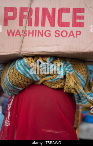 Janakpur, Nepal. La donna che porta sapone. Foto Stock