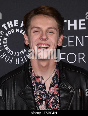 Aprile 22, 2019 - Beverly Hills, in California, Stati Uniti d'America - JACOB BERTRAND assiste Premiere Screening e Conversazione di YouTube del originale ''Cobra Kai'' Stagione 2 al Paley Centre for Media. (Credito Immagine: © Billy Bennight/ZUMA filo) Foto Stock