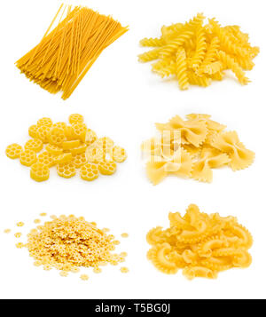 Raccolta di pasta italiana porzione isolata su sfondo bianco Foto Stock