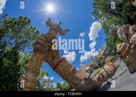 Tematizzazione a furia di Poseidons attrazione, Universal Studios Theme Park, Orlando, Florida, Stati Uniti d'America Foto Stock