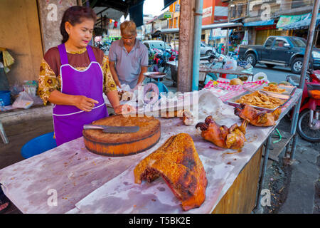 La carne di maiale e di stallo a umido e a secco di mercato, Trang, Thailandia Foto Stock