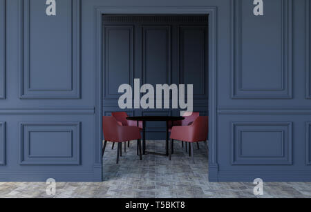 Camera Luxury interno in moderno design classico con moderni tavolo da pranzo e sedie, rendering 3D Foto Stock