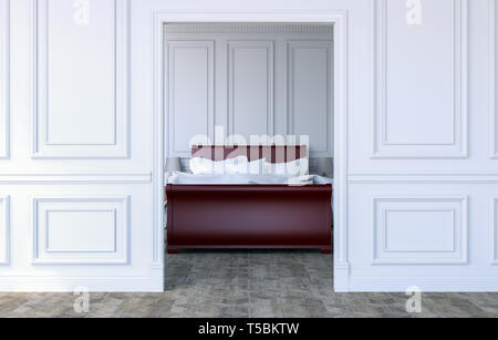 La camera da letto di lusso interno in moderno design classico, rendering 3D Foto Stock