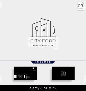 Città attrezzature alimentari semplice piatto logo design vector Illustrazione Vettoriale