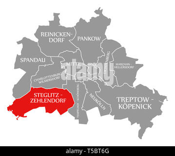 Steglitz-Zehlendorf Città distretto evidenziati in rosso nella mappa di Berlino Germania Foto Stock