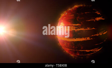 Hot Jupiter class exoplanet, gas pianeta gigante illuminato da un alieno star (spazio 3D rendering). Foto Stock