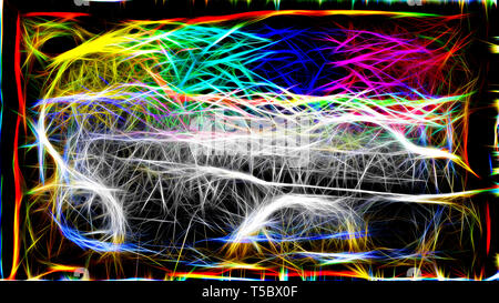 Abstract Cool Fractal incandescente caotica linee di luce sullo sfondo Foto Stock