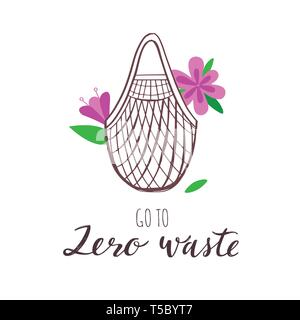 Eco-friendly textile shopping bag. Vector disegnati a mano illustrazione concettuale. Rifiuti Zero e eco green lifestyle. Illustrazione Vettoriale