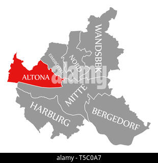 Altona Città distretto evidenziati in rosso nella mappa di Amburgo Germania Foto Stock