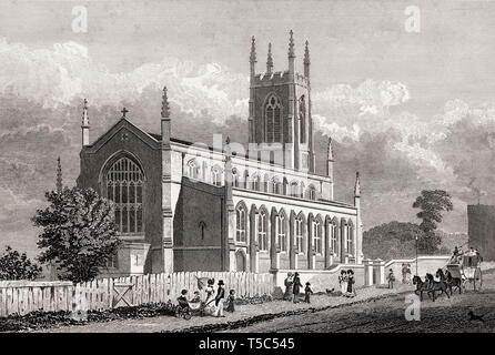 Chiesa di San Giovanni Evangelista, Superiore Holloway, Londra, illustrazione di Th. H. Pastore, 1828 Foto Stock