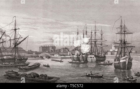 Regent's Canal Dock, Limehouse Basin, Londra, illustrazione di Th. H. Pastore, 1828 Foto Stock