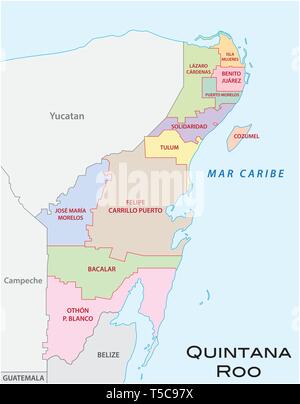 Quintana Roo, politica e amministrativa di mappa vettoriale, Messico Illustrazione Vettoriale