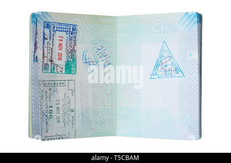 Usato di passaporto olandese con timbri isolato su bianco Foto Stock