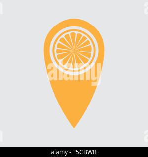 Mappa pin del succo di frutta fresco con orange . concetto di nutrizione, citrico, puntatore, 10 eps Illustrazione Vettoriale