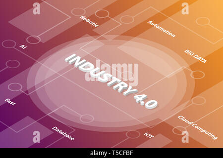 La rivoluzione del settore 4.0 parole isometrica, 3d parola concetto di testo con alcune relative testo e dot collegato - vettore Foto Stock