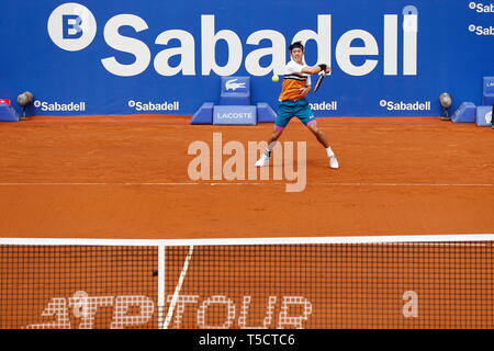 Barcellona, Spagna. 23 apr, 2019. Kei Nishikori (JPN) Tennis : Kei Nishikori del Giappone durante singles 2° round match contro Taylor Fritz di USA sul Barcelona Open Banc Sabadell torneo di tennis presso il Real Club de tenis de Barcelona a Barcellona Spagna . Credito: Mutsu Kawamori/AFLO/Alamy Live News Foto Stock