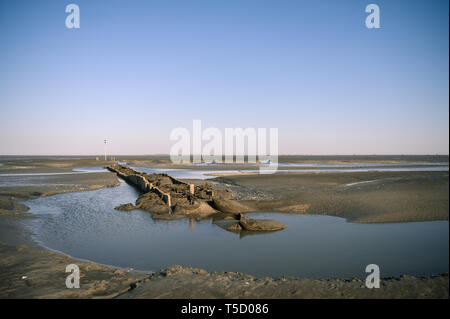 Cuxhaven, Germania. Xx Apr, 2019. Una vista del Priel 'Duhner Loch' nel mare di Wadden tra Cuxhaven e l Isola di Neuwerk. Credito: Mohssen Assanimoghaddam/dpa/Alamy Live News Foto Stock