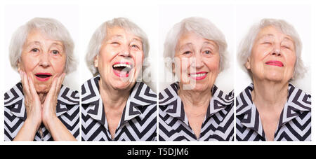 Il collage di diverse emozioni di donna senior. Foto Stock