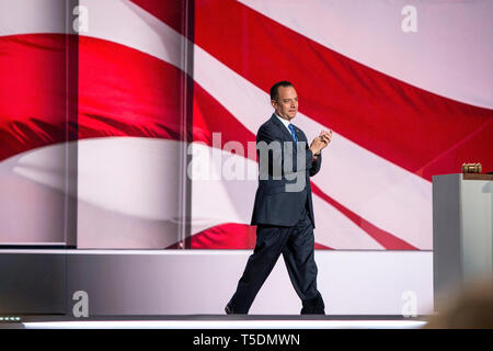 RNC Presidente Reince Priebus. La Convention Nazionale Repubblicana in Cleveland, dove Donald Trump è designato come il candidato presidenziale repubblicano. Foto Stock