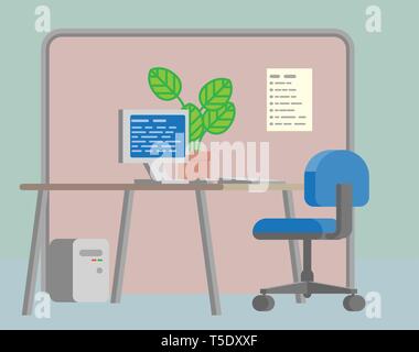 Scrivania da ufficio sfondo piatto interno Cartoon Illustrazione Vettoriale