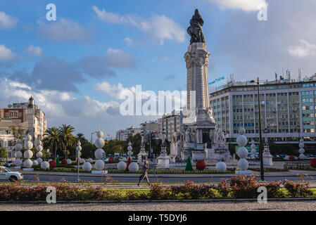 Statua di Sebastiao Jose de Carvalho e Melo, primo marchese di Pombal al Marchese di Pombal di Lisbona, Portogallo Foto Stock