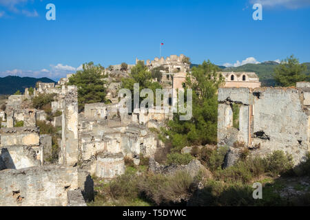 Abbandonato il villaggio greco di Kayakoy, Turchia. Foto Stock