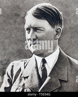 Ritratto di Adolf Hitler (1889 - 30 Aprile 1945), uomo politico tedesco, leader del partito nazista (NSDAP), il cancelliere della Germania nel 1933 e infine Führer Foto Stock