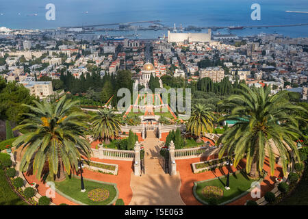 Giardini Bahai e tempio di Haifa, Israele Foto Stock