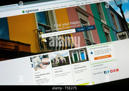 Home page di Rightmove.co.uk, Regno Unito online portale immobiliare e proprietà sito web. Foto Stock