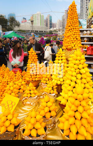 Stallo pomelo, capodanno nuovo anno lunare fiera dei fiori, Victoria Park, Hong Kong SAR, Cina Foto Stock