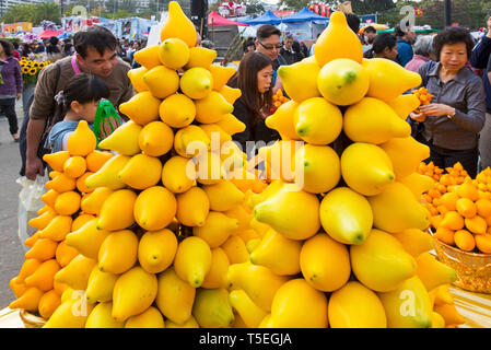 Stallo pomelo, capodanno nuovo anno lunare fiera dei fiori, Victoria Park, Hong Kong SAR, Cina Foto Stock