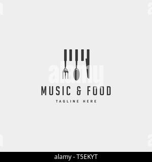 Musica cibo semplice piatto logo design illustrazione vettoriale elemento icona - vettore Illustrazione Vettoriale